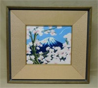 Japanese Large Painted Tile of Mount Fuji.