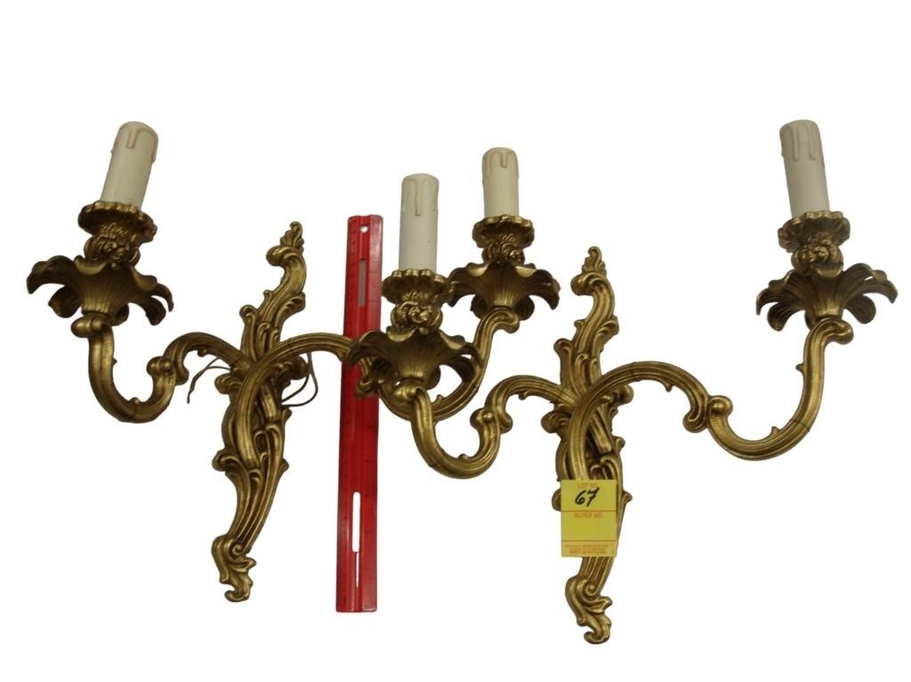 Pair of Louis XV Rocco bronze wall sconces