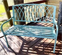 Turquoise Iron Outdoor Bench, Garden/Yard Decor.