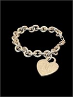 Antique "M" Sterling Silver Heart Tennis Bracelet