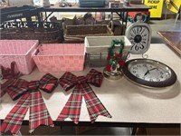 Various Baskets, Clocks, Christmas Decor &
