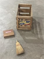 Large wooden crate, Cigar Box & broom whisk