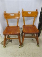 PAIR VINTAGE MAPLE DINING CHAIRS ON ROLLERS