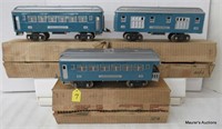 3 Lionel Std. Gage Blue and Silver Coaches, OB