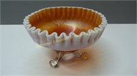 Opalescent Crimped Ribbon Edged Footed  Bowl