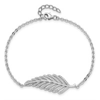 Sterling Silver Micro Pave Feather Bracelet