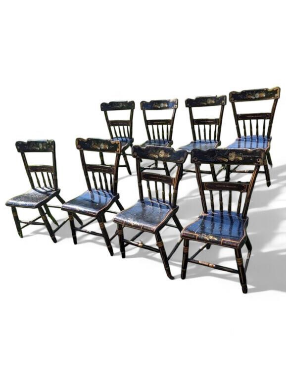 Eight antique black lacquer hand-painted chairs 3n