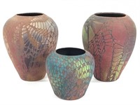 3 Multi-Colored Art Pottery Vases