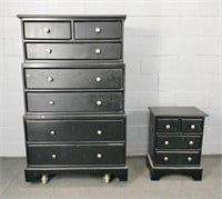Set Of Two Painted Three Stack Chest & Nightstand