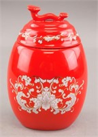 Russian Porcelain Red Jar with Cover
