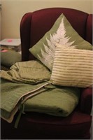 Green Bedspread w/ (2) Shams, Pillows, & Matching