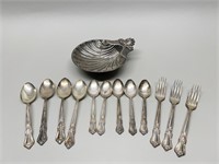 Vintage Silver-Plated Dish & Cutlery Set