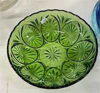 GREEN PRESSED GLASS BOWL