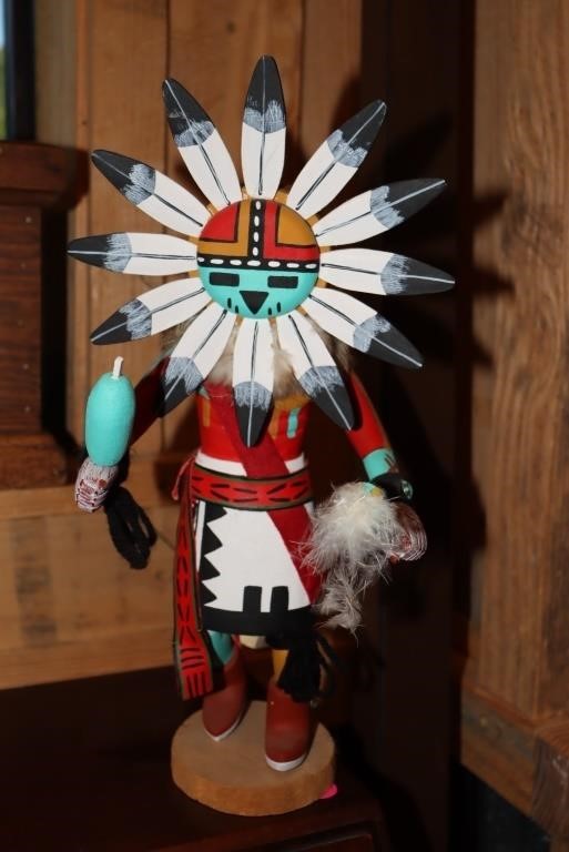 Native American wooden Sun Kachina doll 13.75"