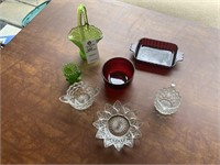 Vintage Glass, Crystal, Red & Green Glass