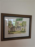 Framed Watercolor Lionville Schoolhouse By Carol