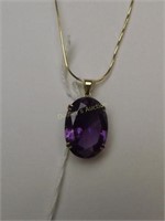 14kt pendant w Amethyst on snake chain 12.6gr