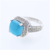14KT White Gold 4.35ct Turquoise and Diamond Ring
