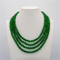Beautiful 867 Ct Genuine Emerald 4 Strand Necklace