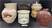 7pc Stoneware Crocks, Jars, Jug, Vases, Pottery.