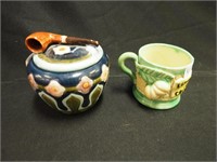 Two majolica items: 2 3/4" mug with frog