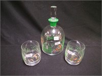 Glass decanter  9" high decorated with ducks and