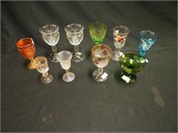 10 liqueur and wine goblets, mostly colored,