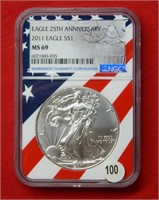 2011 American Eagle NGC MS69  1 Ounce Silver