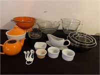 Colander, Meal Mixing Bowls, Tea Pot, Coring Ware