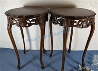 pair antique walnut lamp table W/ pierced carved