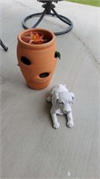 Outdoor Dog Figurine & Terra Cotta Pot