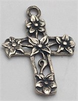 Sterling Silver Flower Cross Pendant