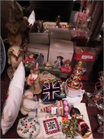 Group of Christmas items including ornaments,