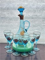 Decanter w Matching Goblets, Vaseline Glass