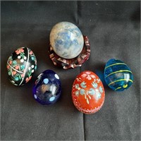 5 x Glass, Marble and Painted Eggs
