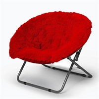 Oversized Mongolian Faux Fur Saucer Chair, Red