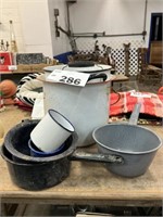 LOT OF ENAMEL POTS AND MORE