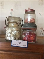 (3) Small Glass Jars w/Vintage Buttons