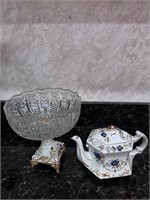 Teapot and Ornate Candy Dish