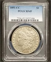 1891-CC US Morgan Silver Dollar PCGS XF45 Slab
