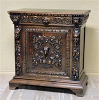 Wonderful French Hunt Dog Carved Oak Cabinet.