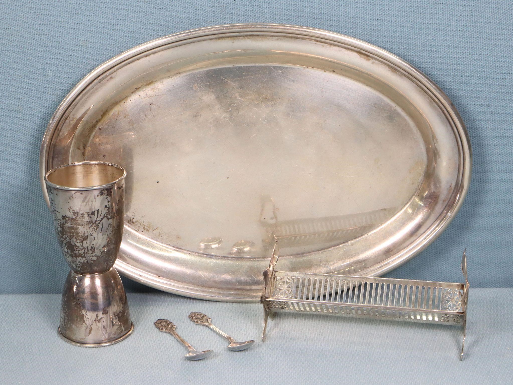 Oval Sterling Silver Tray & Shot Cup