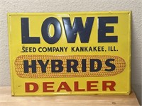 1950s EMBOSSED TIN LITHO SIGN LOWE SEED