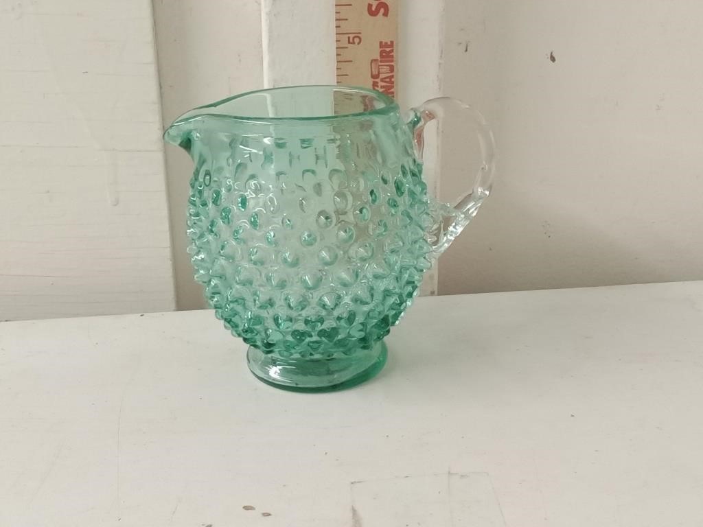 vtg lime green hobnail glass pitcher