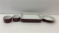 Purple baking dish, bowl, and custard cups