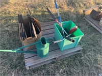 Duck Decoys, water stand, assorted washing brushes