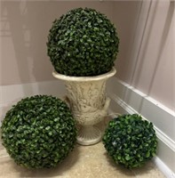 Urn Style Vase with Boxwood Decor