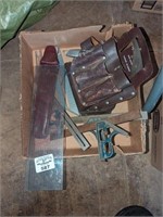 Tool pouches, carpenter squares, utility knife