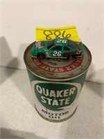 VINTAGE FULL QUAKER STATE OIL CAN W/ CAR