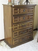 Vintage Five Drawer Pecan Finish Chest